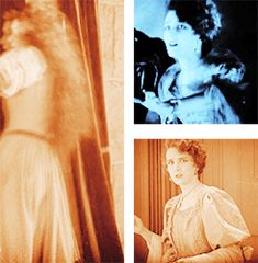 four different pictures of women in dresses and hair