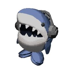 an image of a cartoon character wearing headphones and a shark's mouth is shown