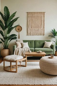 a living room filled with furniture and plants