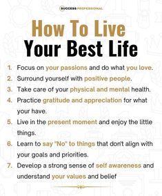 a poster with the words how to live your best life