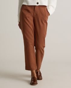 It's not an exaggeration to say this is perfection. This cropped pant is made from premium organic cotton infused with a touch of stretch, giving them plenty of flex and making them more eco-friendly, too. The straight leg silhouette and cropped length are totally classic, so you can count on them for everyday style.  | Quince | Women's Organic Stretch Cotton Twill Straight Leg Cropped Pants in Rust, Size 14, Organic Cotton Medium Wash Non-stretch Tapered Leg Bottoms, Non-stretch Cotton Tapered Leg Jeans, Ankle-length Chino Cotton Twill Bottoms With Pockets, Chino Cotton Twill Bottoms With Pockets, Ankle-length, Chino Cotton Twill Ankle-length Pants With Pockets, Everyday Style, Cropped Pants, Quince, Stretch Cotton