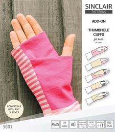 the sewing pattern is shown for this pair of fingerless gloves, which are also available in