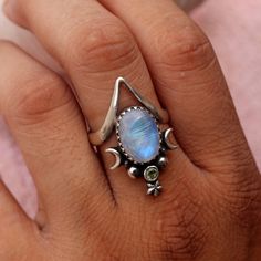 "Natural Moonstone Ring, Boho Ring, 925 Sterling Silver, Crescent Moon Ring, Moonstone Jewelry, Ring For Women, Gift For Her, Wedding Ring SHOP LINK:- https://www.etsy.com/shop/MaaShabashibaJewell?ref=seller-platform-mcnav 》D E T A I L S《 Gemstone: Natural Rainbow Moonstone                     Gem Color: Blue                     Stone Shape: Oval                                       Metal: 925 Sterling Silver Purity: 925 Parts Per 1000 Setting Type: Bezel Set Silver Polish: High Ring Size: All Size Available Please note that there Can be slight variations in stone texture and color shades in the actual product that you receive. The stone quality or grade will be the same. Because We Use Natural Stones And All Natural Stones Are Not Of Same Textured. All Our Jewelry Is 925 Stamped. Our pro Mystical Moon-shaped Moonstone Ring In Sterling Silver, Mystical Moon-shaped Sterling Silver Moonstone Ring, Crescent Moonstone Ring In Sterling Silver, Spiritual Sterling Silver Moon Crystal Ring, Spiritual Silver Crystal Moon Ring, Silver Oval Moon Phase Ring, Silver Celestial Opal Ring With Birthstone, Sterling Silver Crescent Moonstone Ring, Silver Oval Ring With Moon Phase