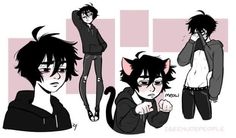 some anime characters with black hair and cat ears