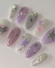 Purple Stars Nails, 3d Star Nails, Music Nails, Nail Board, Graduation Nails, Pretty Nail Designs, Get Nails