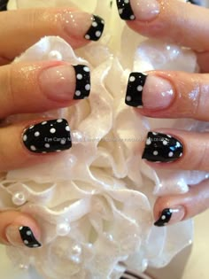 Black-polish-with-white-polka-dot-nail-art, Love These!! Polka Dot Nail Designs, Dot Nail Designs, Polka Dot Nail Art, Pretty Fingers, Dot Nails, Fingernail Art, French Pedicure, Pedi Ideas, French Manicure Designs