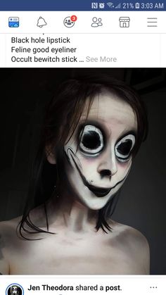 Make Up Ideas Crazy, Scary Black And White Clown Makeup, Full Face Halloween Makeup Ideas, Scary Sfx Makeup Creepy Halloween, Halloween Mask Scary, Demon Doll Makeup, Scary Candy Makeup, Cool Scary Makeup, Scary Puppet Makeup