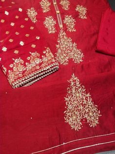 Item Overview Atharva Embroidered Salwar Kameez with Beautiful Neck and all Over Embroidery in Red and Banarsi Silk Dupatta in Red w/ Santoon  Dno-CH1015A Fabric:  * Shirt Chanderi - Yellow 2.5 Mts, with Neck and alll over embroidery Design  * Dupatta: Banarsi Silk Dupatta 2.5 Mtrs. Motifs mau wary * Bottom Santoon Silk 2.5 Mts. Excusive Hand Embroidered Party Wear Punjabi Suit. Customization: * Fabrics: Designs Can be made in different Fabrics. * Stitching Available Care:  * Dry Clean/ Avoid di Designer Red Chanderi Traditional Wear, Red Raw Silk Kurta For Navratri, Festive Red Chanderi Kurta, Red Anarkali Traditional Wear For Festive Occasions, Festive Red Traditional Designer Wear, Unstitched Red Chanderi Sharara, Designer Red Kurta With Pallu, Red Anarkali Style Raw Silk Churidar, Red Traditional Wear For Designer Diwali