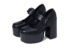 Steve Madden Cadin Mary Jane Heel - Women's Shoes : Black Leather : A vintage-inspired footwear with a sleek and durable silhouette, the Steve Madden Cadin Mary Jane Heels are perfect for a dress up. Leather upper. Man-made lining, and insole. Buckle closure. Platform block heels. Slip-on style. Man-made outsole. Imported. Measurements: Heel Height: 4 3 4 in Weight: 1 lb 5 oz Platform Height: 2 1 2 in Product measurements were taken using size 8.5, width M. Please note that measurements may vary Goth Platforms, Black Mary Jane Heels, Elegant Goth, Steve Madden Platform Sandals, Knee High Platform Boots, Heels Steve Madden, Steve Madden Platform, Platform Shoes Heels, Madden Boots