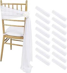 white chiavar chair sashes with gold frame for wedding ceremony decoration set of 10