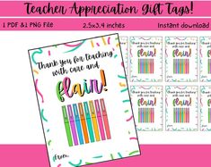 teacher appreciation gift tags with colorful pencils