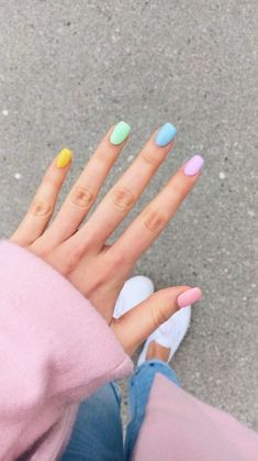 Multicolored Nails, Solid Color Nails, Matte Nails Design, Cute Gel Nails, Easter Nails, Short Acrylic Nails Designs, Coffin Nails Designs