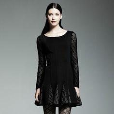 The dress I'm using for my Lydia Deetz costume.  Catherine Malandrino for DesigNation Gored Ponte Dress from Kohls Godet Skirt, Ponte Dress, Catherine Malandrino, Black Long Sleeve Dress, Black Bodycon Dress, Black Cocktail Dress, Ruched Dress, Lace Sleeves, Fit Flare Dress