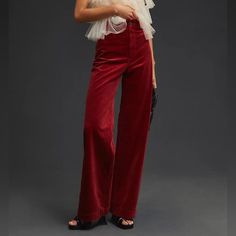 Anthropology Maeve Colette Wide-Leg Corduroy Pants In Red Size 33 Nwt High Waist Burgundy Wide Leg Pants For Fall, Burgundy High Waist Wide Leg Pants For Fall, Chic Red Wide Leg Pants For Fall, High-waisted Velvet Pants For Fall, Red Wide Leg Jeans For Work, Chic High Waist Red Jeans, Chic Red High-waist Jeans, Chic Red High Waist Jeans, High Waist Velvet Bottoms For Fall