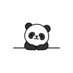 a panda bear sitting on top of a white wall