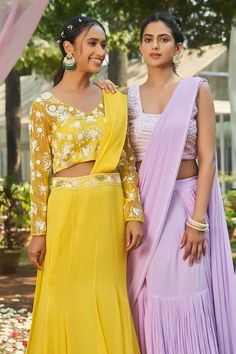 Lilac pre-draped fishcut saree. Paired with a padded sequin, cutdana and pearl embroidered blouse. - Aza Fashions Drape Saree, Blouse For Women, Saree With Blouse, Embroidered Blouse, Aza Fashion, Lilac, Types Of Sleeves, Blouses For Women, Custom Made