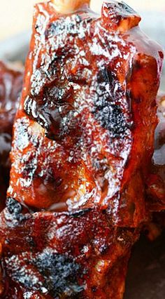 barbecued ribs with bbq sauce on the side