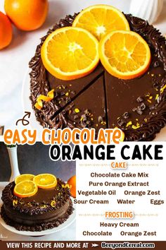 an advertisement for easy chocolate orange cake