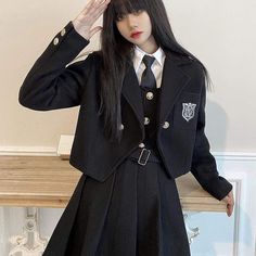 Only for dresses, Black Fall Cosplay Dress, Black Dress For Fall Cosplay, School Uniform Fashion, School Uniform Outfits, Kawaii Fashion Outfits, Preppy Look, Uniform Fashion, Korean Girl Fashion, Alt Fashion