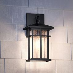 A beautiful UEX1009 Craftsman Outdoor Wall Sconce 14''H x 7''W, with a luxury Matte Black Finish from the Milwaukee Collection by Urban Ambiance, Metal Cross, Lamp Socket, Mission Style, Seeded Glass, Porch Lighting, Outdoor Wall Lights, Sloped Ceiling, Outdoor Wall, Outdoor Walls