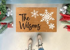 Spice up your wintry doorstep with this personalized Snowflake Doormat! Add a unique touch to your holiday décor with your last name custom-printed on this delightful door mat. Christmas Gift For Family, Christmas Doormat, Layered Rugs, Holiday Theme, Family Christmas Gifts, Natural Tan, Holiday Themes, Great Christmas Gifts, Natural Brown