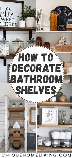 how to decorate bathroom shelves with text overlay