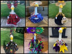 several different types of costumes are shown in this collage, including an ostrich