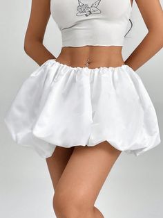 Solid Color Low Waist Pleated Bubble Fower Mini Skirt White Casual   Polyester Plain Flared Non-Stretch  Women Clothing, size features are:Bust: ,Length: ,Sleeve Length: White Bubble Skirt, Puffball Skirt, Low Waist Skirt, Deconstructivism, Super Puff, Miniskirt Outfits, Bubble Skirt, Photoshoot Outfits, Kids Beachwear