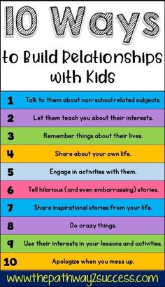 a poster with the words 10 ways to build pelatonships with kids