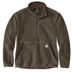 Made to layer, this Carhartt Men's Loose Fit Fleece Pullover is cut with a loose fit for ample room to move. It's crafted in soft fleece for warmth and comfort through work days and outdoor adventures. A drawcord hem can be adjusted to seal out cold air. 9.7 oz. 100% polyester fleece pullover Loose fit makes the jacket easy to move in Quarter-zip front Elastic cuffs for a snug fit Droptail hem gives the jacket more coverage Reinforced lower-front pockets with zipper closure Imported Carhartt bra Men’s Carhartt Jacket Outfit, Brown Fleece Sweatshirt For Outdoor, Carhartt Hooded Jacket, Vintage Carhartt Hoodie, Carhartt Pullover Jacket, Carhartt Wip Hooded Chase Jacket, Work Coat, Vintage Carhartt, Men Carhartt