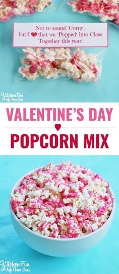 valentine's day popcorn mix in a white bowl