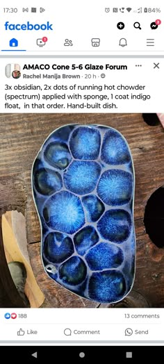 the facebook page has an image of a blue plate on it and is being displayed