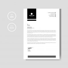 a professional letterhead with black and white accents on the front, and an image of a