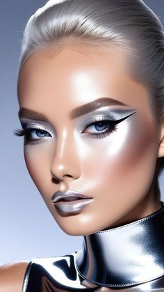 Best Makeup Sets, Marshmallow Candy, Futuristic Makeup, Fashion Show Makeup, Asian Makeup Tutorials, Metallic Makeup, Silver Makeup, Pretty Eye Makeup, Punk Makeup