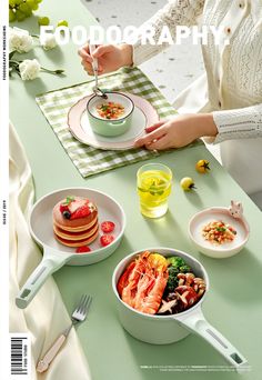 a magazine cover with food on the table