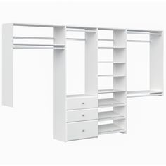 a white closet with drawers and shelves