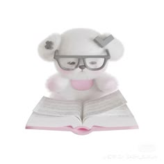 a stuffed animal is reading a book with glasses on it's head and an eye patch