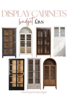 display cabinets with different types of doors and drawers in them, including one for the door