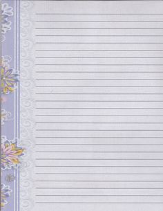 a piece of lined paper with flowers and stripes on the border is shown in this image