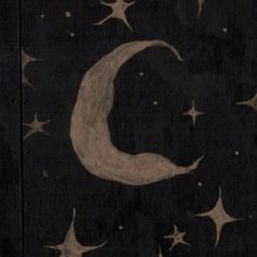 a drawing of a crescent and stars on a black background with the moon in the sky