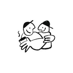 a black and white drawing of two people hugging