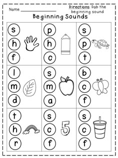 the beginning sounds worksheet for children to practice their handwriting and spelling with pictures