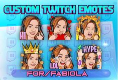 four girls wearing crowns with the words custom twitch emotes on them