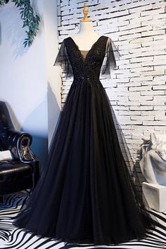 Shop Beaded Lace Long Black Prom Dress With Puffy Sleeves online. SheProm offers formal, party, casual & more style dresses to fit your special occasions. Prom Dress With Puffy Sleeves, Long Black Prom Dress, Black Formal Prom Dresses, V Neck Corset, Winter Prom Dresses, Prom Dress With Train, Dress With Puffy Sleeves, Neck Corset, Corset Black