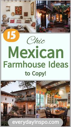 Get the perfect Mexican Farmhouse look with these 15 decor tips. Mexican Living Room Decor Hacienda Style, Cuban Interior Design, Mexican Home Decor Kitchen, Small Mexican House, Mexican Interior Design Living Room, Hacienda Kitchen Decor, Mexican Dining Room Decor, Mexican Modernism Interior, Santa Fe Living Room