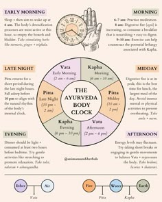 Let's talk about the fascinating concept of the Ayurvedic body clock! ⏰✨According to this ancient system, our bodies move through distinct energetic phases throughout the day, aligning with the rhythms of nature.⁣ 🌅 Kapha: From 6-10 am, it's the tranquil and grounding phase, perfect for awakening with gentle movement, meditation, and nourishing breakfasts to kickstart your day with balance and stability. ☀️ Pitta: From 10 am - 2 pm, the fiery energy rises, ideal for productivity and digestion. It's crucial to have a light, nutritious lunch during this period and stay hydrated to keep that internal fire in check. 🌅 Vata: From 2-6 pm, creativity blossoms, but energy begins to wane. This is the perfect window for creative pursuits, gentle stretches, and herbal teas to soothe and nourish the 6 Phase Meditation, Ayurveda Clock, Ayurvedic Clock, Gentle Stretches, Meditation Tea, Nutritious Lunch, Gentle Movement, Movement Meditation, Ayurvedic Therapy