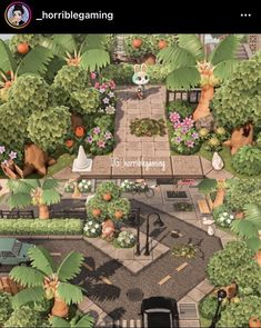 the screenshot shows an image of a park with lots of trees and flowers in it