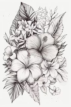 a black and white drawing of flowers