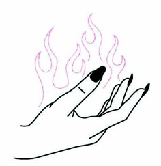 a drawing of a hand holding a hot dog with flames coming out of it's fingers