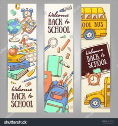 three bookmarks with back to school items